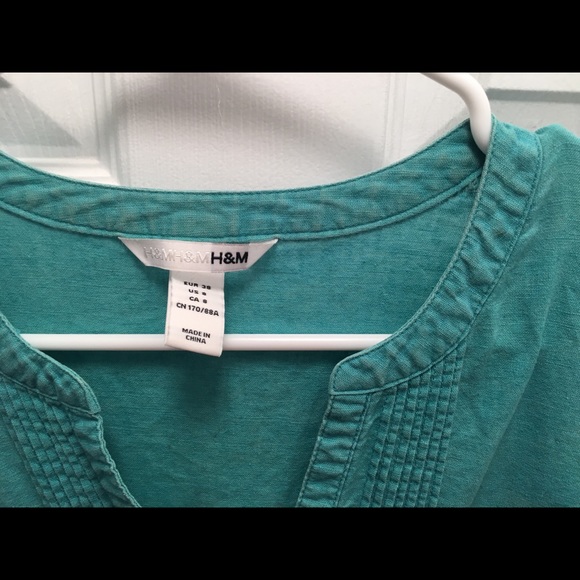 3/4 sleeve linen turquoise dress / tunic - Picture 2 of 3